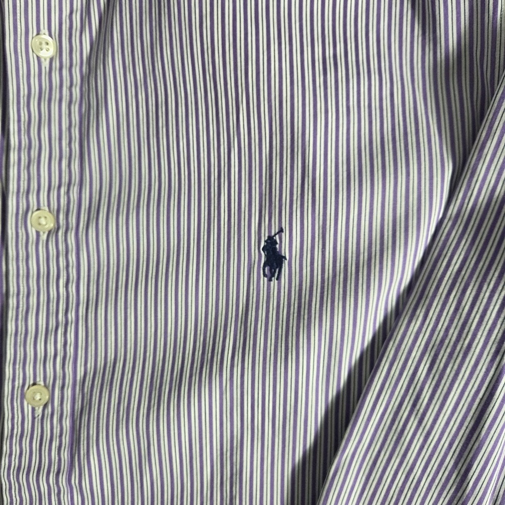 Polo Ralph Lauren Button Shirt Men's 18 34-35 Purple Stripe Pony Oxford Preppy - Picture 5 of 11